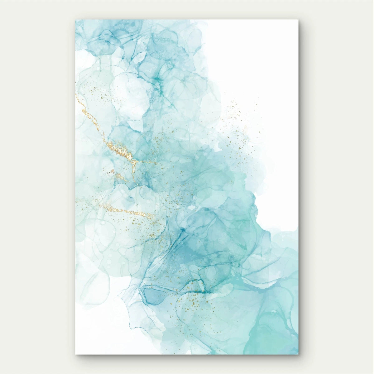 Minimalist Turquoise Blue and Gold Alcohol Ink 40x60cm Metal Print Ready to Hang