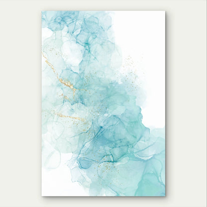 Minimalist Turquoise Blue and Gold Alcohol Ink 40x60cm Metal Print Ready to Hang