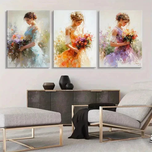 3pcs Elegant Flower Bright Bouquet Girl Wall Art Set Canvas Unframed - High Quality Print 100% Australian Made Wall Canvas