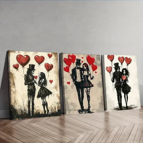 3pcs Gothic Zombie Couples Theme Waterproof Wall Art Set Canvas Unframed - High Quality Print 100% Australian Made Wall Canvas