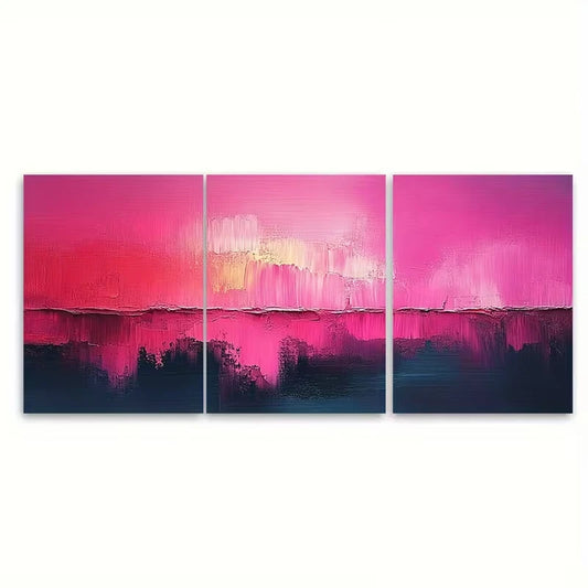 3pcs Vibrant Pink Magenta Abstract Art Metal Print Ready to Hang Art