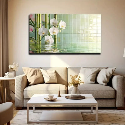Tranquil Bamboo And Orchid Wall Art canvas office home room framed 120x60cm