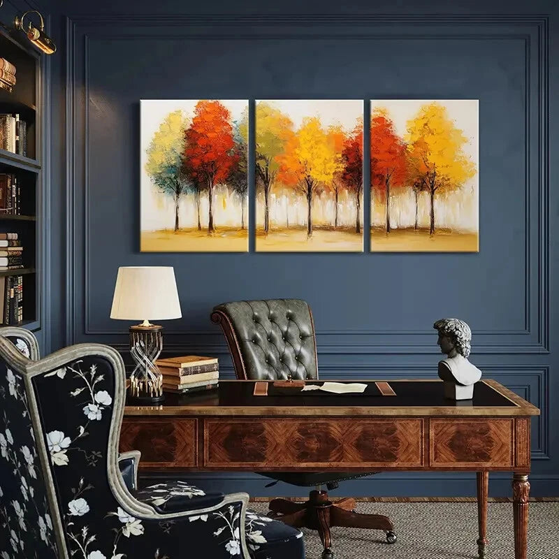 3pcs Autumn Trees Colorful Landscape Abstract Art Metal Print Ready to Hang Art - Bella Home Decor