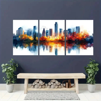 3pcs Austin Painting Texas Watercolor Art Metal Print Ready to Hang Art - Bella Home Decor