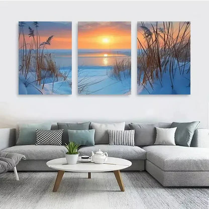 3pcs Wheat-Field Sunset Landscape Wall Art Canvas Unframed - High Quality Print 100% Australian Made Wall Canvas