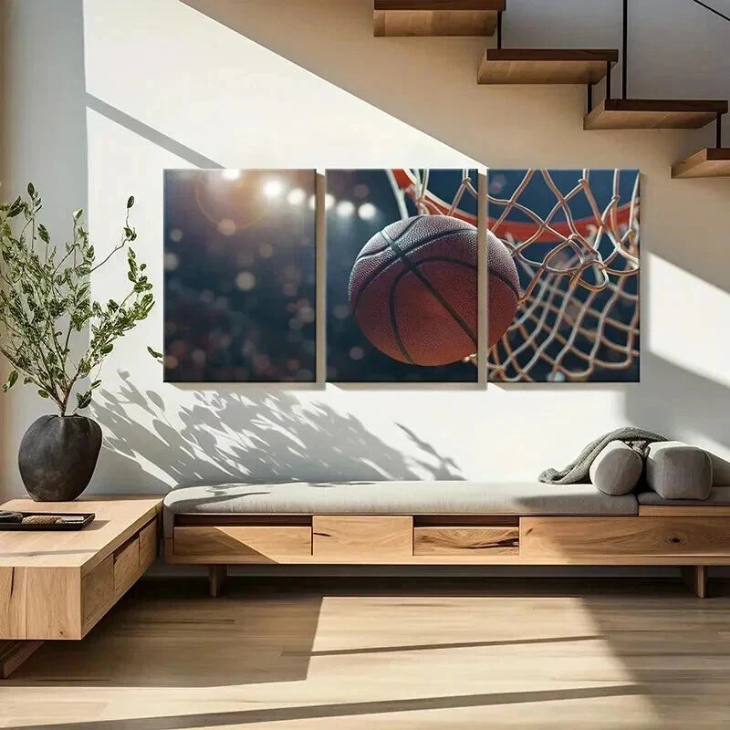 3pcs Basketball Hoop Sports Room Decor Wall Art Set Canvas Framed 50x70cm - High Quality Print 100% Australian Made Wall Canvas Ready to Hang - Bella Home Decor