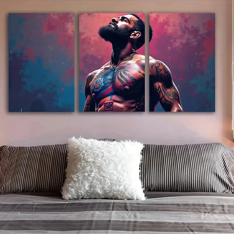 3pcs Man’s Chest Tattoo Wall Art Set Canvas Framed 60x90cm - High Quality Print 100% Australian Made Wall Canvas Ready to Hang