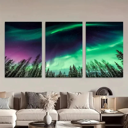 3pcs Dramatic Night Sky with Pine Trees Metal Print Ready to Hang Art - Bella Home Decor
