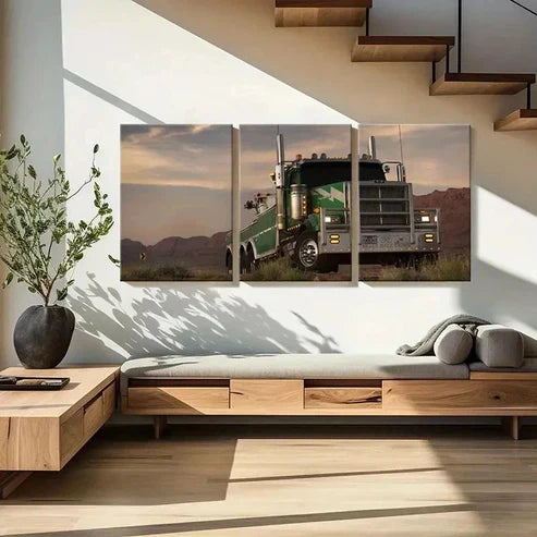 3pcs Green Truck Vehicle Modern Decor  Wall Art Set Canvas Unframed - High Quality Print 100% Australian Made Wall Canvas