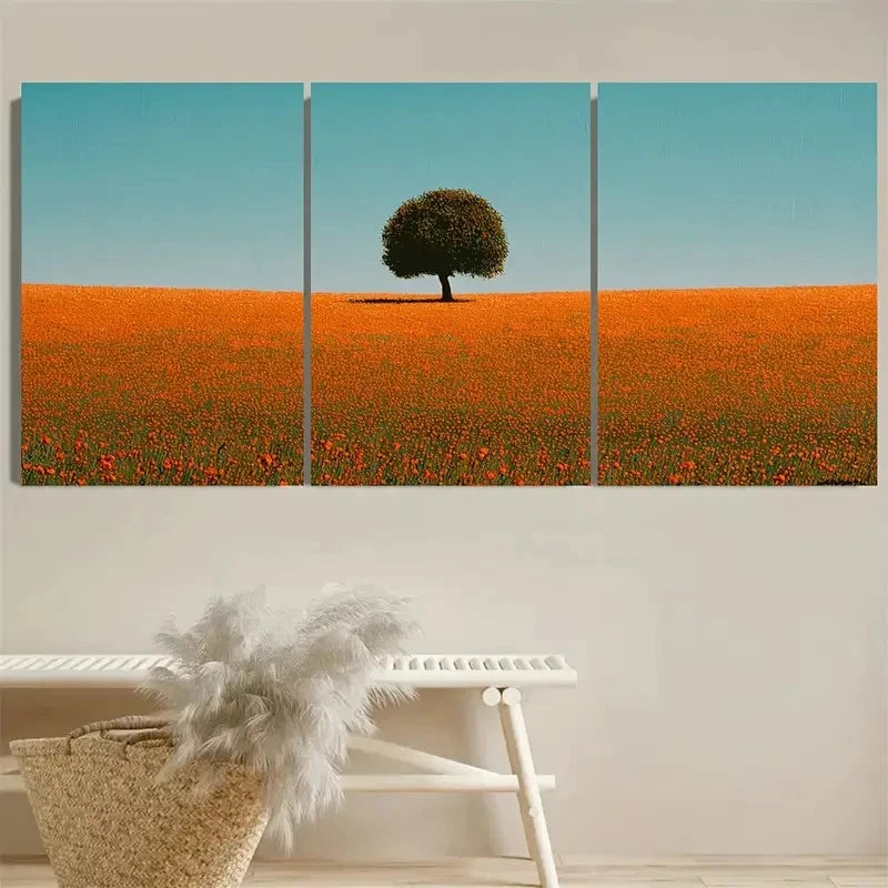 3pcs Tree in a Field Landscape Wall Art Set Canvas Framed 50x70cm - High Quality Print 100% Australian Made Wall Canvas Ready to Hang