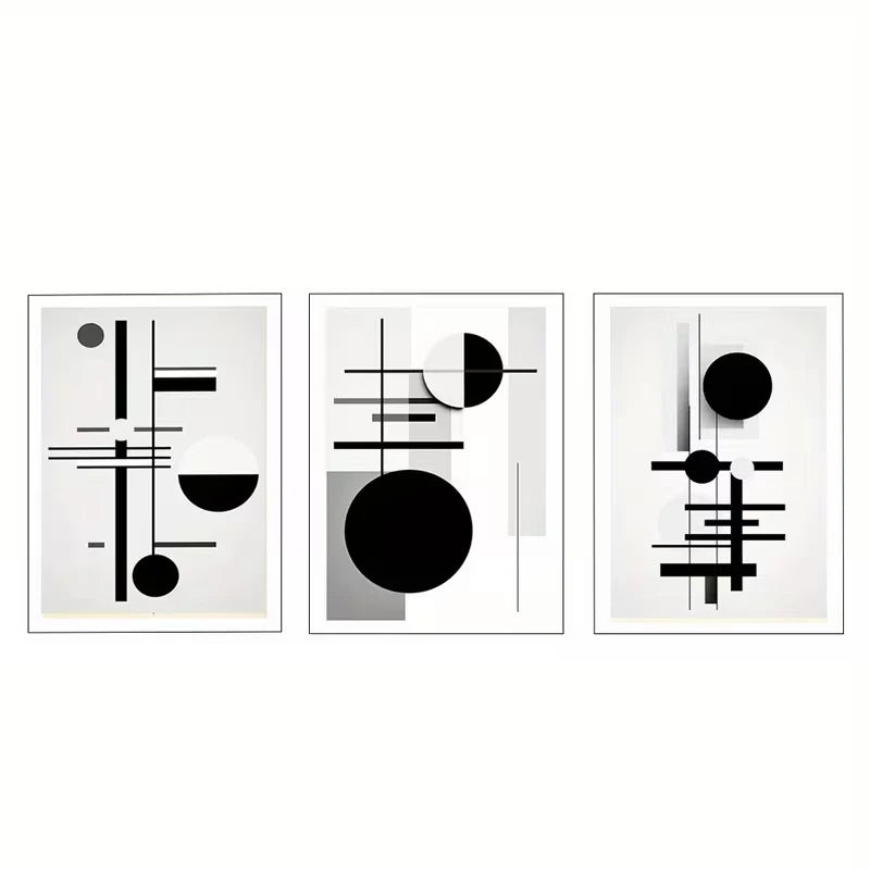 3pcs Bauhaus Black and White Geometric  Wall Art Set Canvas Framed 40x60cm - High Quality Print 100% Australian Made Wall Canvas Ready to Hang - Bella Home Decor