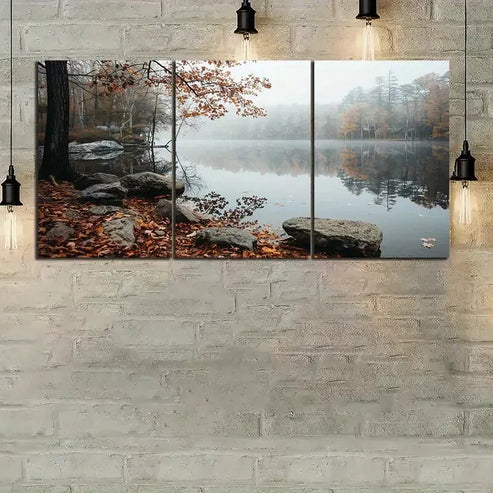 3pcs Beautiful Lake in Autumn Trees & Forest Canvas Framed 60x90cm - High Quality Print 100% Australian Made Wall Canvas Ready to Hang