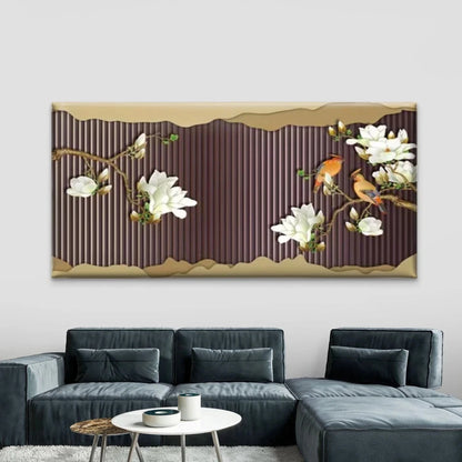 Magnolia Flowers & Birds Wall Art Canvas Office Home Room Framed 120x60cm