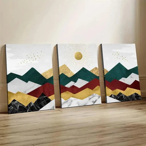 3pcs Contemporary Geometric Landscape Wall Art Set Canvas Unframed - High Quality Print 100% Australian Made Wall Canvas - Bella Home Decor
