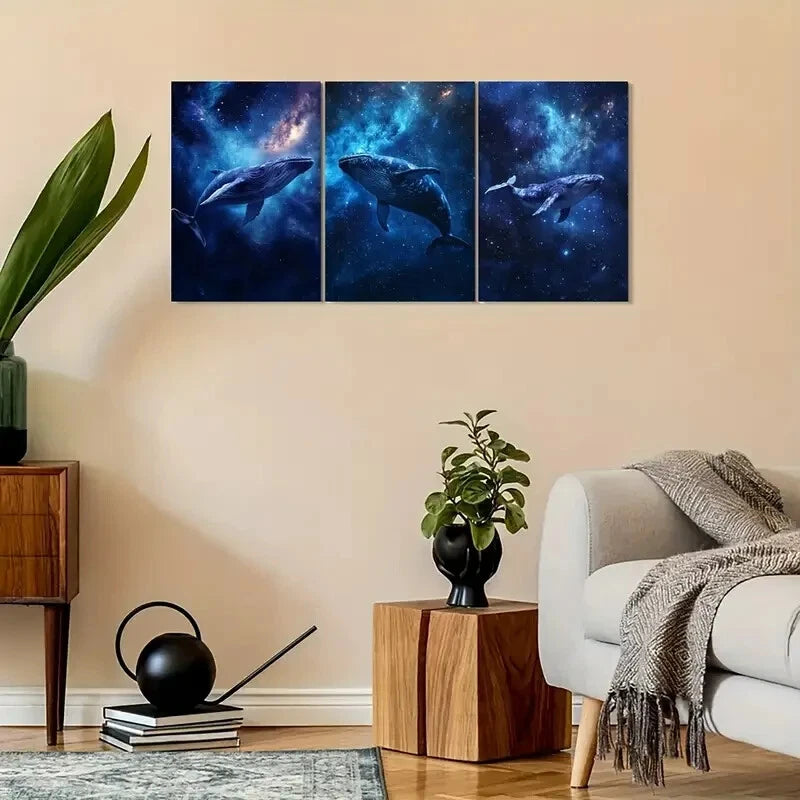 3pcs Vintage Whale & Starry Sky Metal Print Ready to Hang Art - Bella Home Decor