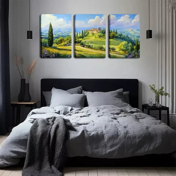 3pcs Hilltop Castle Landscape Wall Art Set Canvas Framed 60x90cm - High Quality Print 100% Australian Made Wall Canvas Ready to Hang - Bella Home Decor