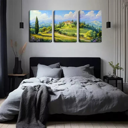 3pcs Hilltop Castle Landscape Wall Art Set Canvas Framed 60x90cm - High Quality Print 100% Australian Made Wall Canvas Ready to Hang - Bella Home Decor