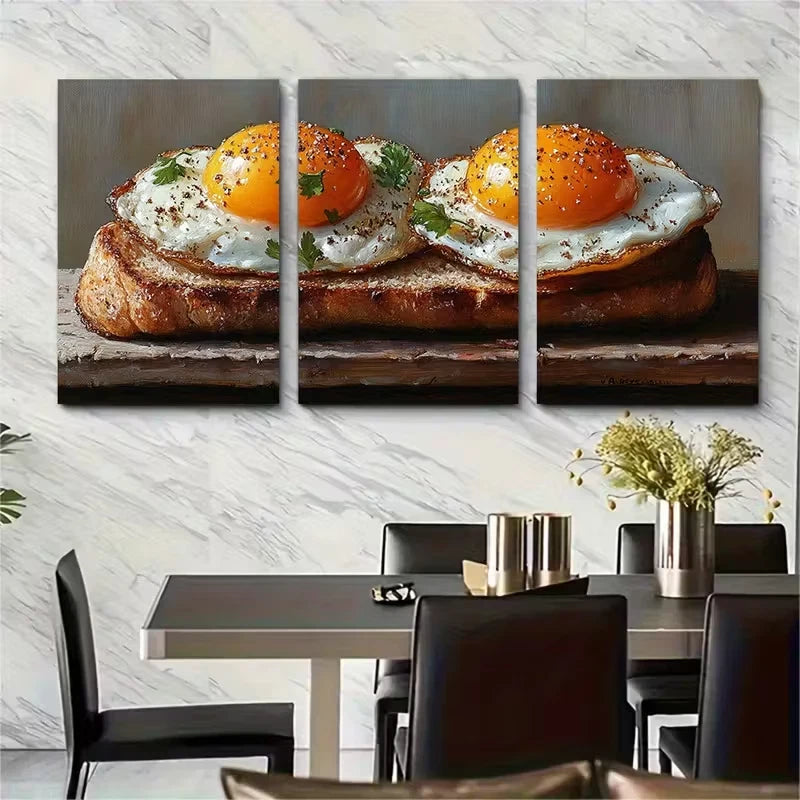 3pcs Fried Egg Painting Food Metal Print Ready to Hang Art - Bella Home Decor