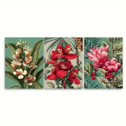 3pcs Paraguay Botanical Floral Illustration Wall Art Set Canvas Framed 60x90cm - High Quality Print 100% Australian Made Wall Canvas Ready to Hang