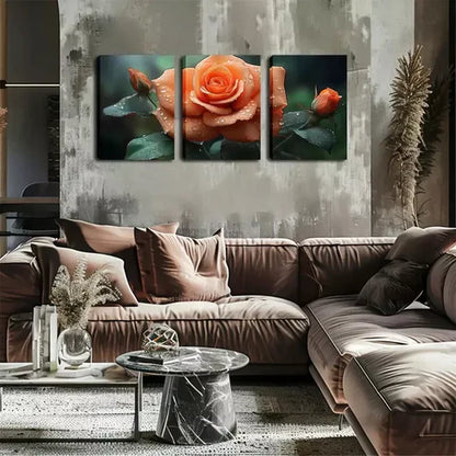 3pcs A Blooming Orange Rose Wall Art Set Wall Art Canvas Unframed - High Quality Print 100% Australian Made Wall Canvas - Bella Home Decor