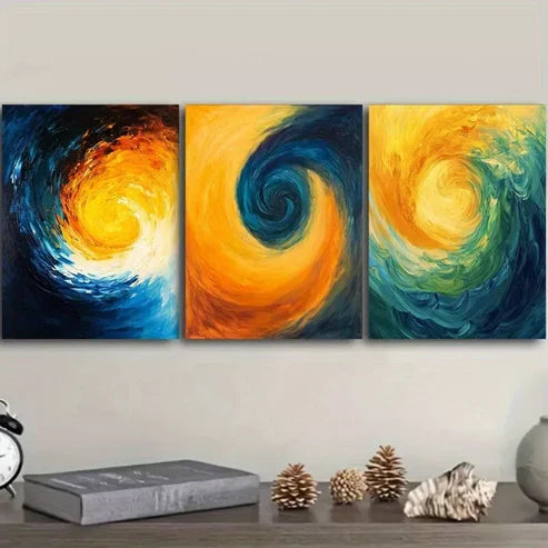 3pcs Swirling Patterns Yellow And Blue Water  Wall Art Set Canvas Unframed - High Quality Print 100% Australian Made Wall Canvas