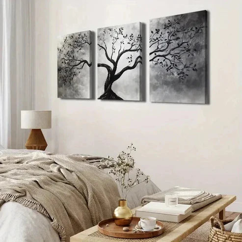 3pcs Black and White Elegant Abstract Tree Wall Art Set Canvas Unframed - High Quality Print 100% Australian Made Wall Canvas - Bella Home Decor