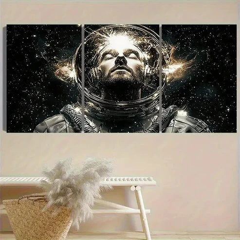 3pcs Astronaut with Cosmic Energy Portrait Wall Art Canvas Unframed - High Quality Print 100% Australian Made Wall Canvas - Bella Home Decor