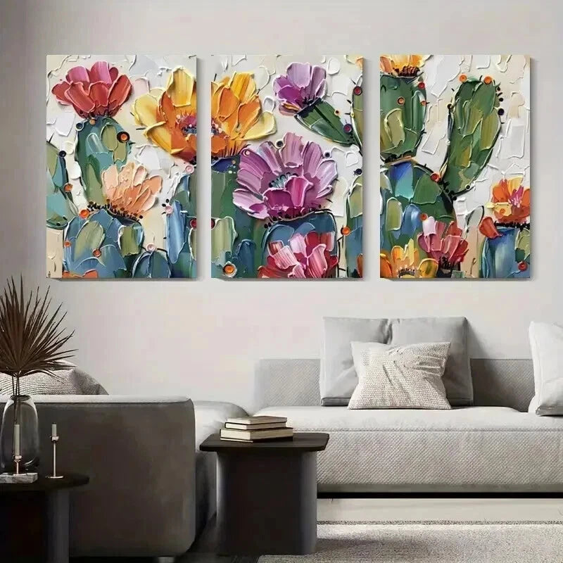 3pcs Abstract Floral & Cactus Modern Perfect Wall Art Set Canvas Framed 60x90cm - High Quality Print 100% Australian Made Wall Canvas Ready to Hang - Bella Home Decor