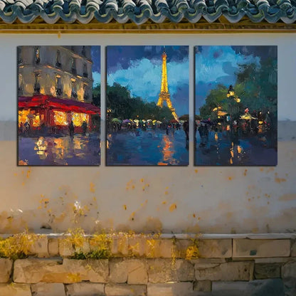 3pcs Night view of the City Illustration Metal Print Ready to Hang Art - Bella Home Decor