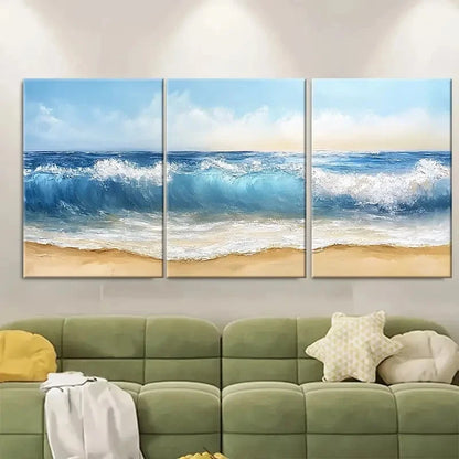 3pcs Beach Waves Seascape Painting RL  Wall Art Set Canvas Framed 50x70cm - High Quality Print 100% Australian Made Wall Canvas Ready to Hang - Bella Home Decor