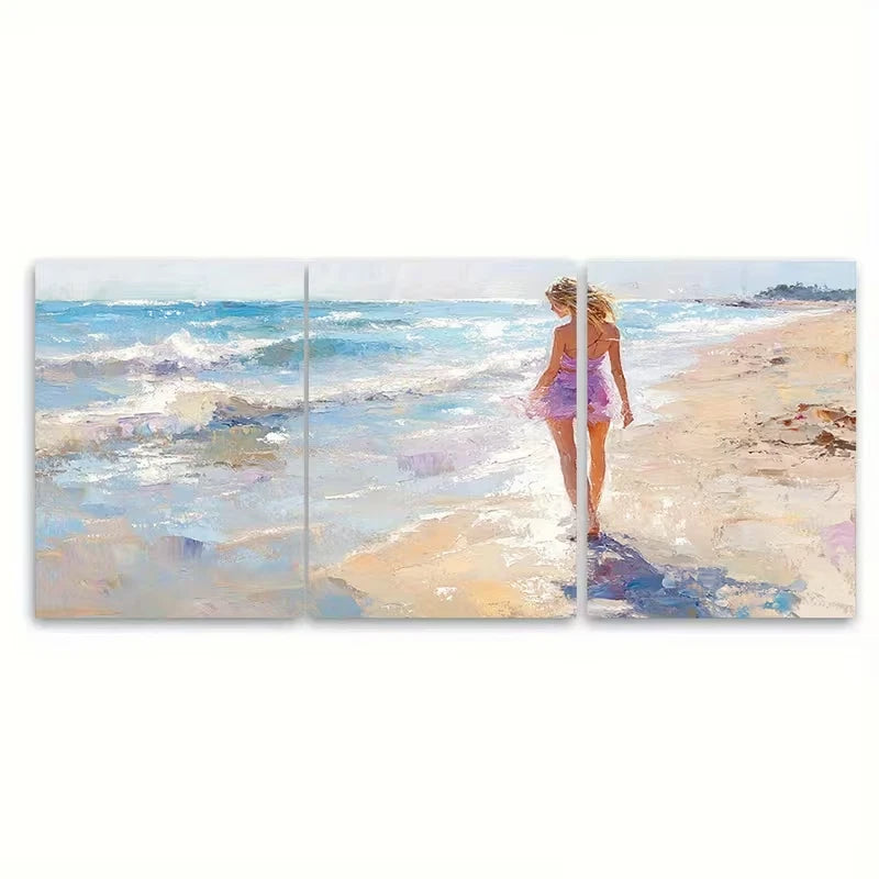 3pcs Beach Painting Summer Girl Metal Print Ready to Hang Art - Bella Home Decor