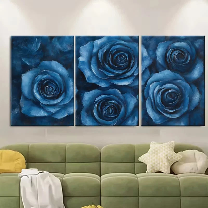 3pcs Deep Blue Roses Metal Print Ready to Hang Art - Bella Home Decor