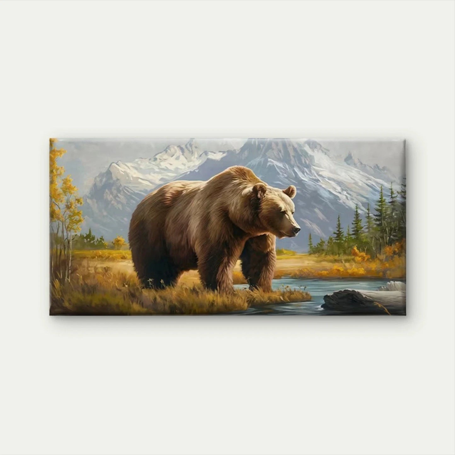 Brown Bear Mountain Wall Art Canvas Office Home Room Framed 120x60cm