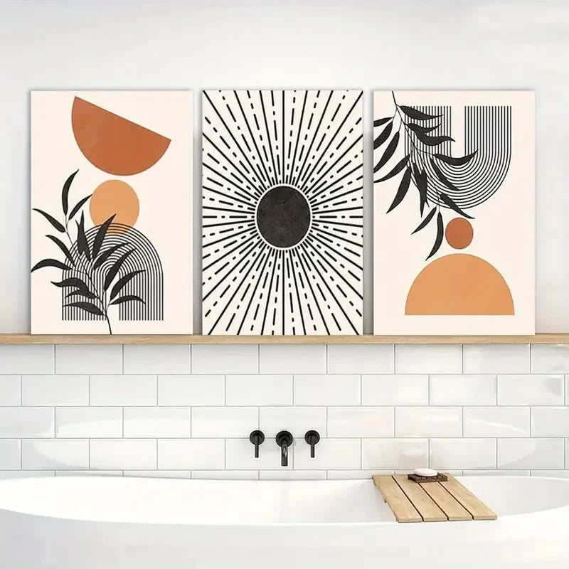 3pcs Geometric Lines Botanical Wall Art Painting Metal Print Ready to Hang Art - Bella Home Decor
