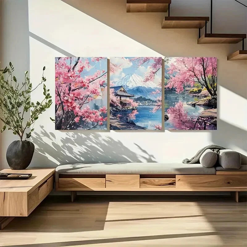 3pcs Sakura Blossom Japanese Nature Metal Print Ready to Hang Art - Bella Home Decor