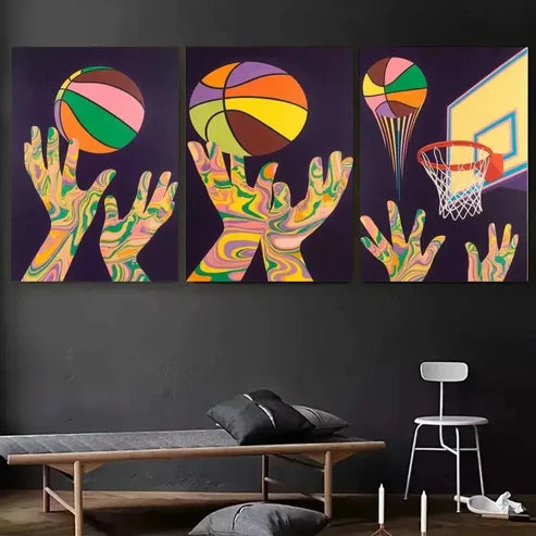 3pcs Basketball & Hands Decor - Sports Wall Art Set Canvas Unframed - High Quality Print 100% Australian Made Wall Canvas - Bella Home Decor