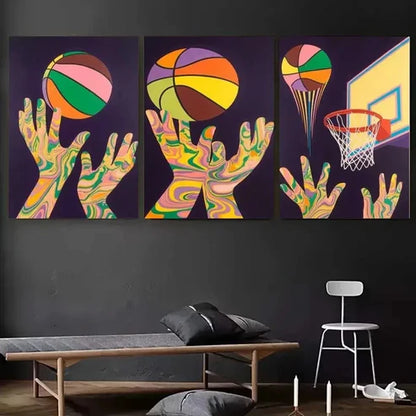 3pcs Basketball & Hands Decor - Sports Wall Art Set Canvas Unframed - High Quality Print 100% Australian Made Wall Canvas - Bella Home Decor