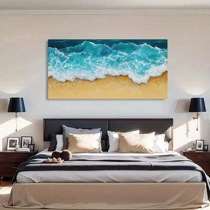 Seascape Green Aesthetic Wave Wall Art Canvas Office Home Room Framed 120x60cm