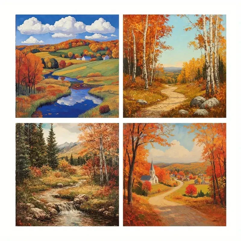 4pcs Autumn Scenery Canvas Wall Art Canvas Framed