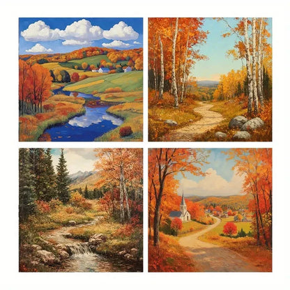 4pcs Autumn Scenery Canvas Wall Art Canvas Framed