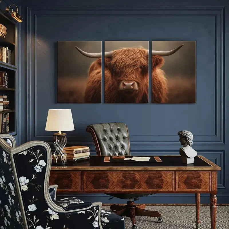 3pcs Highland Cow Art Rustic Farmhouse Decor Metal Print Ready to Hang Art - Bella Home Decor