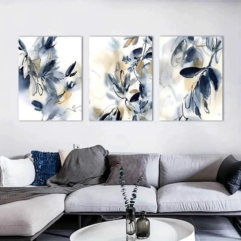 3pcs Floral Abstract Ink Painting Metal Print Ready to Hang Art