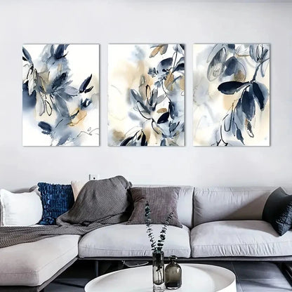 3pcs Floral Abstract Ink Painting Metal Print Ready to Hang Art