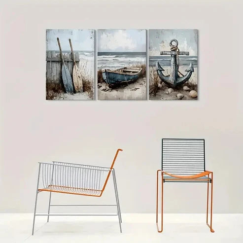 3pcs Beach Scene Nautical Seashells Wall Art Canvas Unframed - High Quality Print 100% Australian Made Wall Canvas - Bella Home Decor