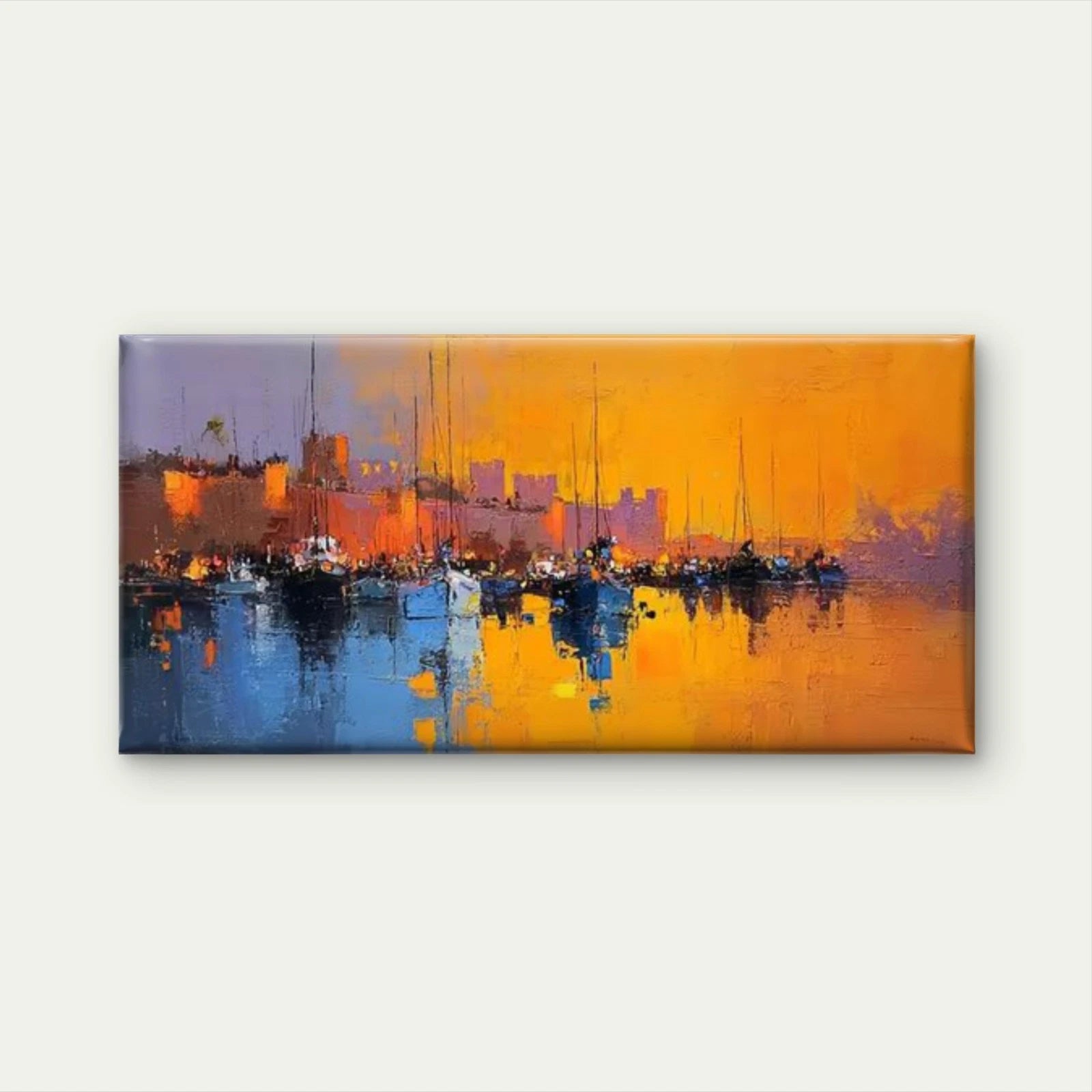 Abstract Coastal Maritime Cityscape Wall Art Canvas Office Home Room Framed 120x60cm - Bella Home Decor