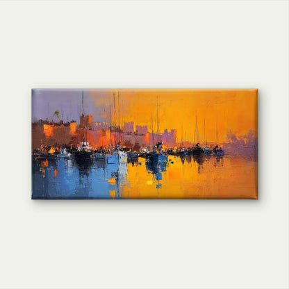 Abstract Coastal Maritime Cityscape Wall Art Canvas Office Home Room Framed 120x60cm - Bella Home Decor