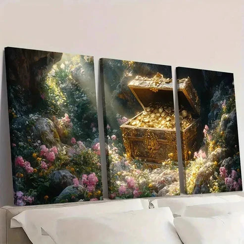 3pcs Treasure Chest Giclee Print DO Wall Art Set Canvas Unframed - High Quality Print 100% Australian Made Wall Canvas - Bella Home Decor