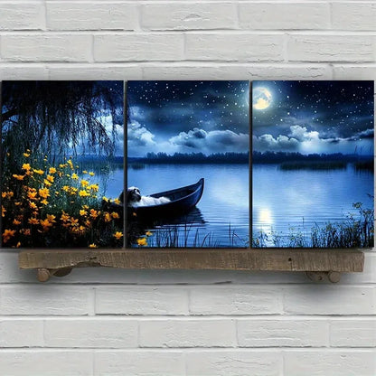 3pcs The Dog Sleeping on The Small Boat Metal Print Ready to Hang Art - Bella Home Decor