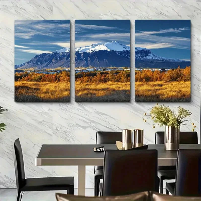 3pcs Icelandic Vibrant Cityscape Stun Perfect Wall Art Set Canvas Framed 60x90cm - High Quality Print 100% Australian Made Wall Canvas Ready to Hang