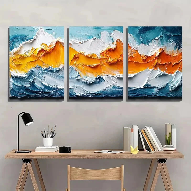 3pcs Abstract Winter Mountain Landscape Paintings Metal Print Ready to Hang Art